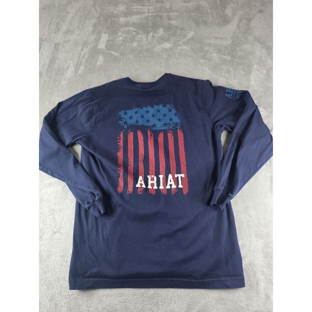 Ariat FR Work Shirt Mens Medium Navy Blue Flame Resistant Flag Graphic